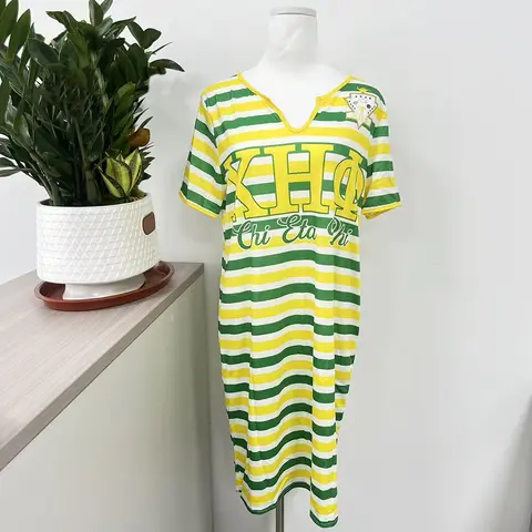 CHI ETA PHI धारीदार प्रतिष्ठित लोगो पीले हरे रंग की पोशाक 8 best sales हरा गाउन - №1