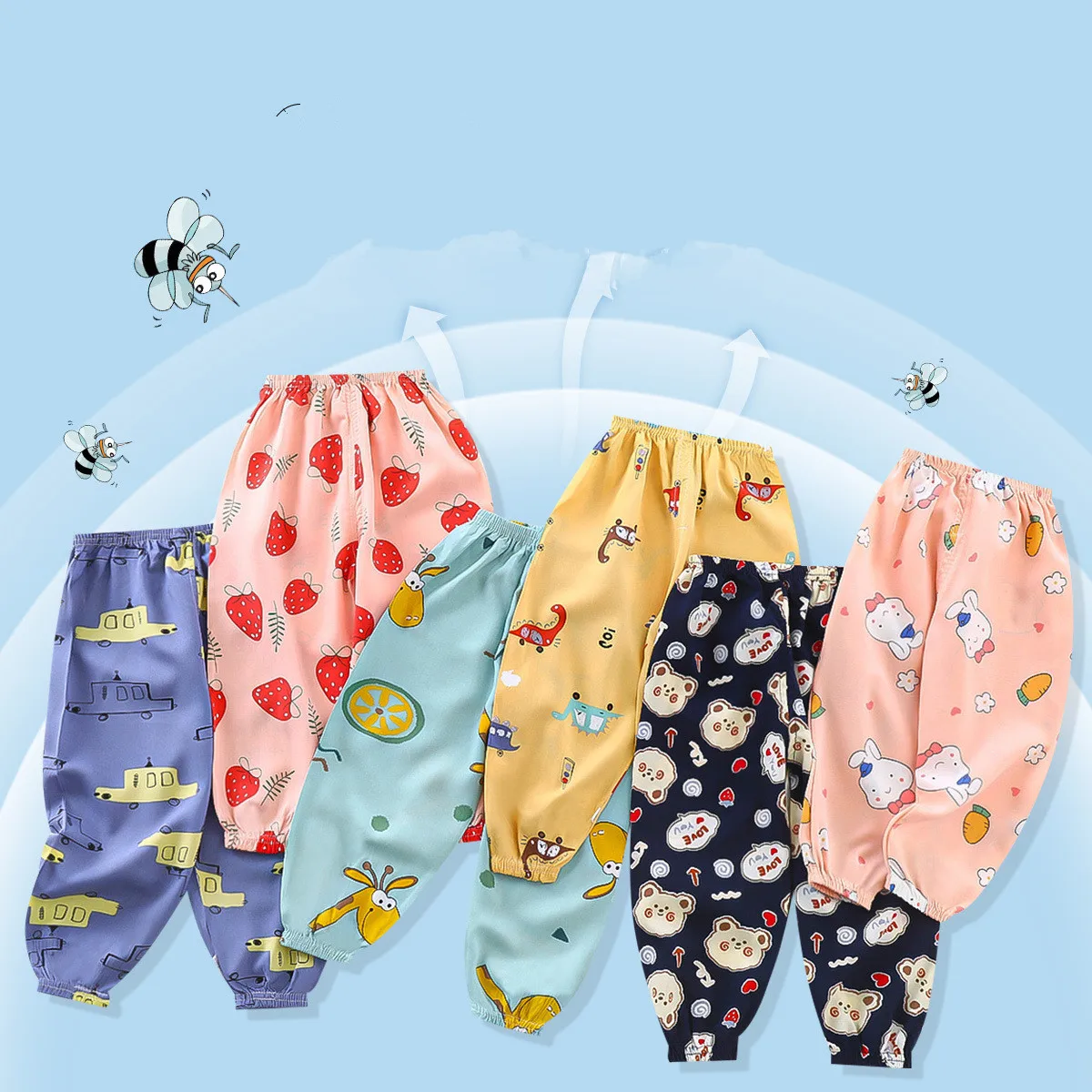 Children's Girls Summer Mosquito Proof Wide Leg Trousers  Cool Cartoon Clothes