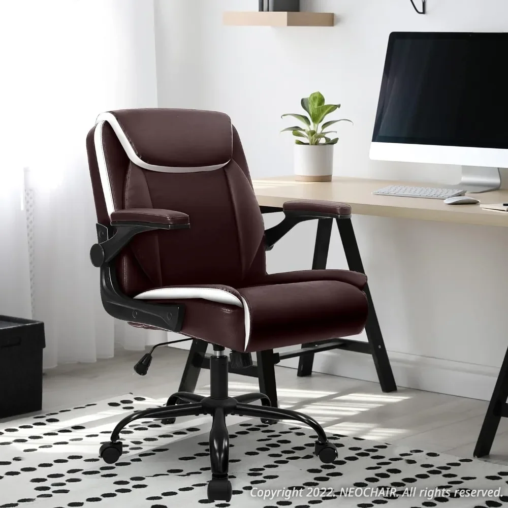 Chaise de Bureau Ergonomique en Cuir PU à Dossier Moyen Réglable, Siège Confortable Ergonomique pour Ordinateur de Jeu à Domicile