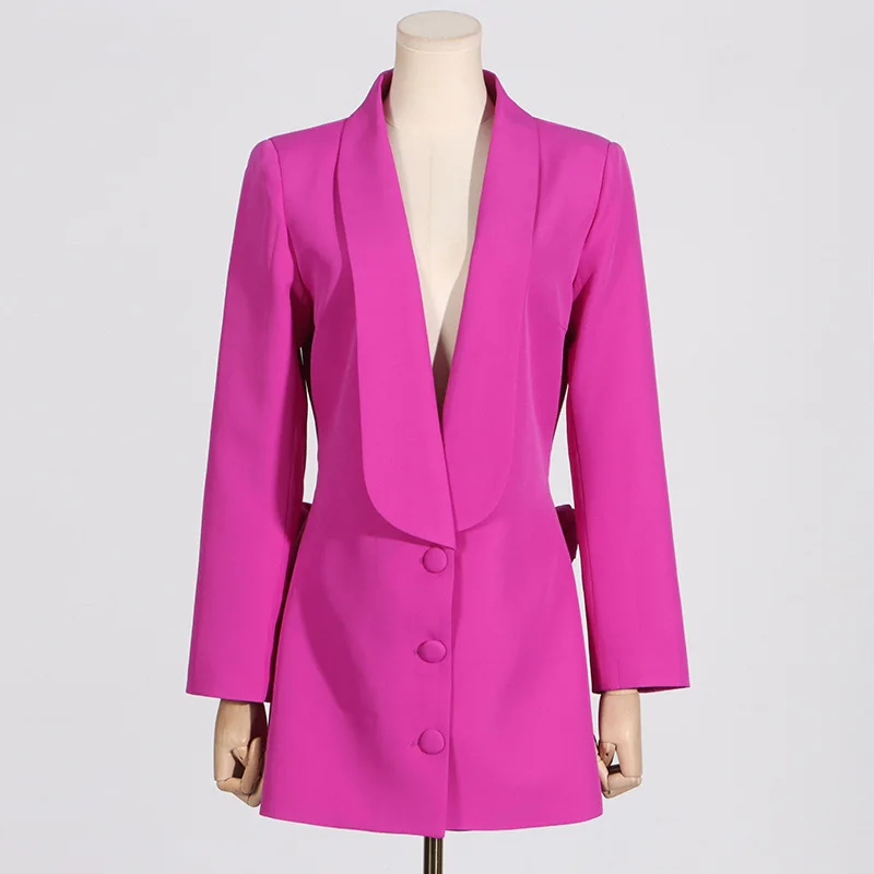 Hot Pink Women Suit 1 Piece Blazer Sexy V Neck Cotton Formal Office Lady Business Jacket Coat Autumn Fall Outfit