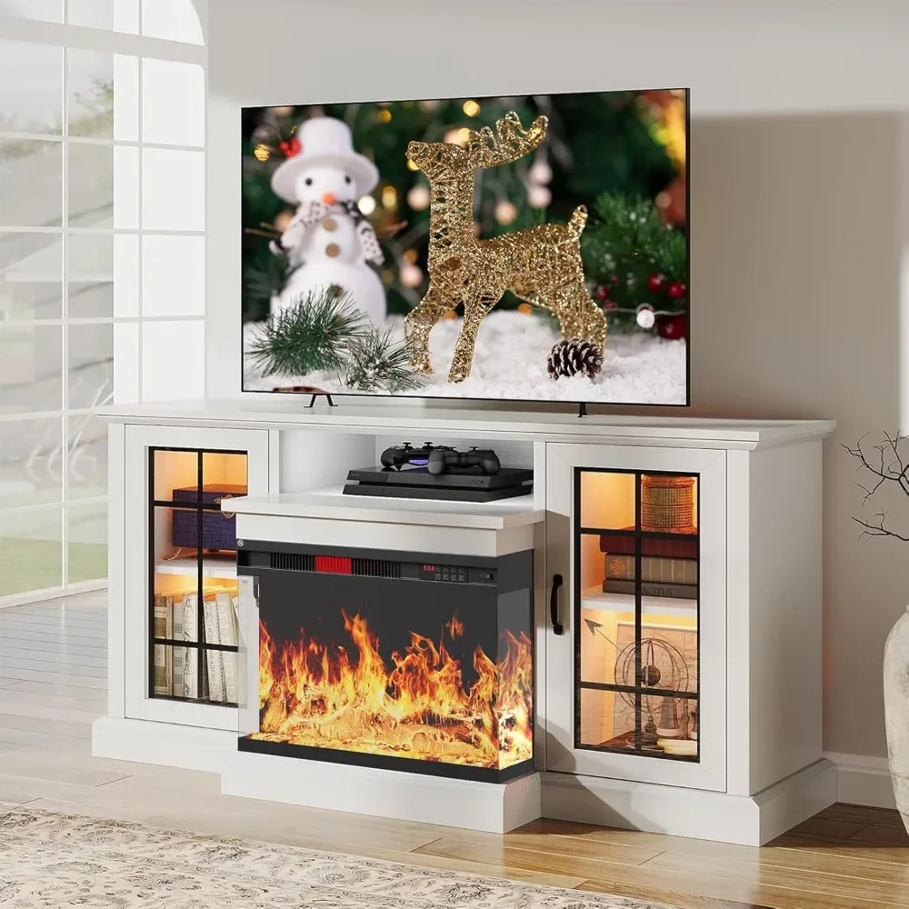 

59'' Fireplace TV Stand Media Entertainment Center Console Table for TVs Up To 65'' with Glass Door Electric Fireplace