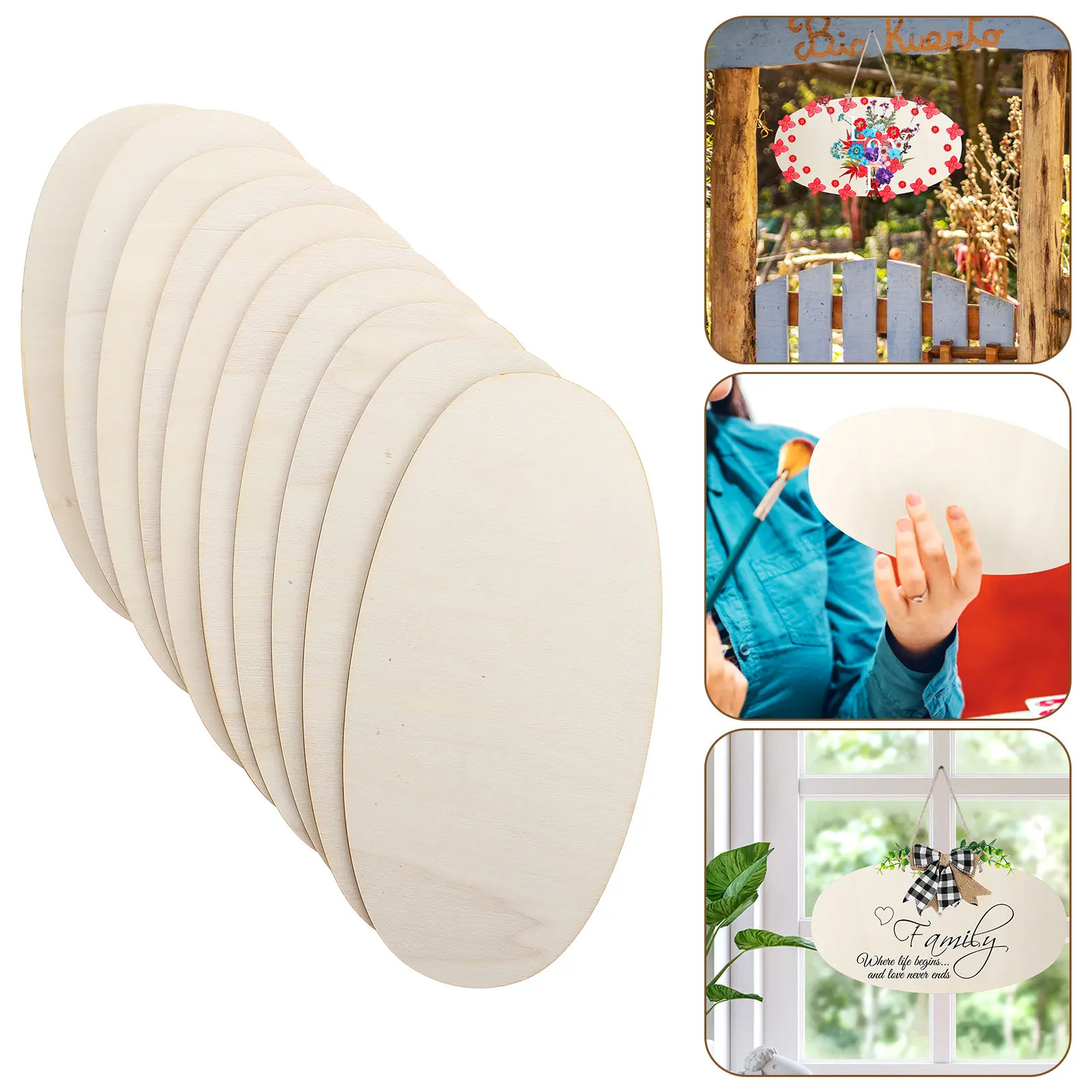 

10 шт. деревянных заготовок для поделок: неокрашенные деревянные подвески, пустые деревянные диски для росписи, письма, DIY-украшений и рукоделия