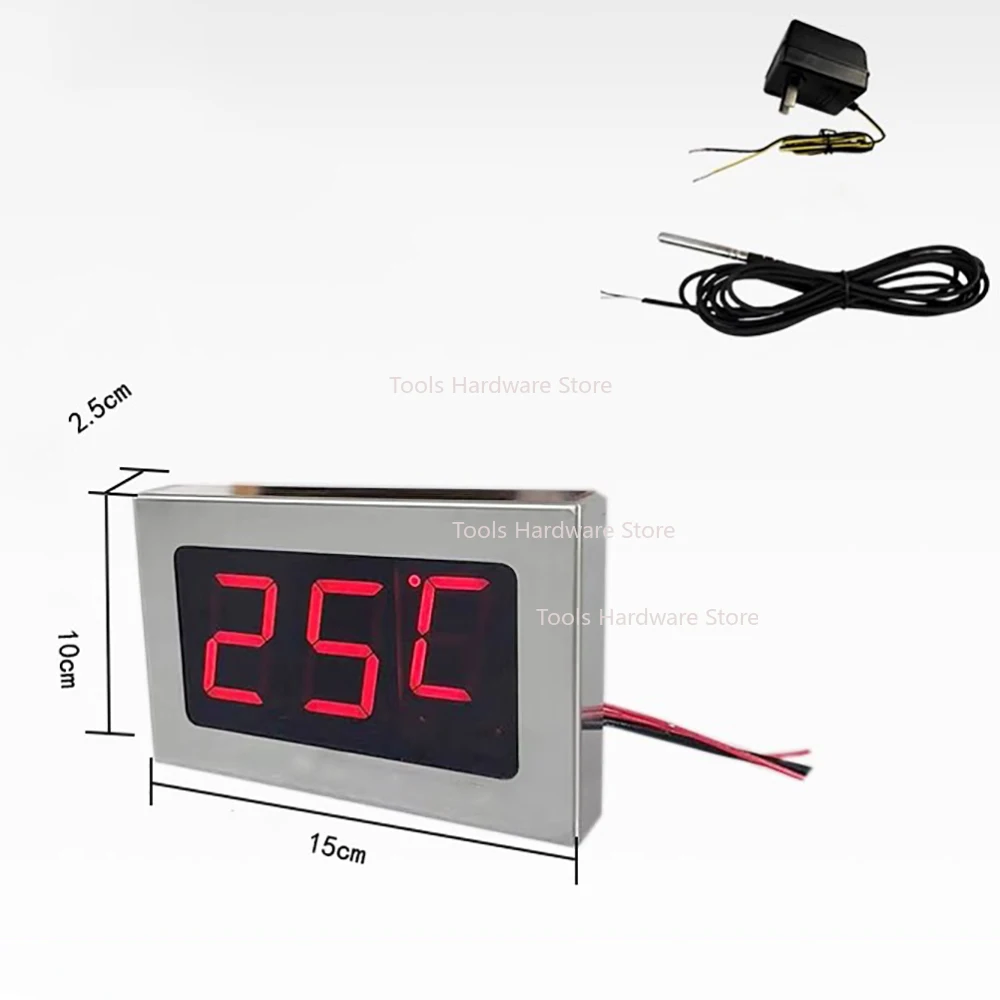 ميزان حرارة رقمي عالي الدقة بشاشة كبيرة - شاشة من الفولاذ المقاوم للصدأ 304 للفريزر وحوض السمك وحمام السباحة -9 ℃   إلى 99 ℃