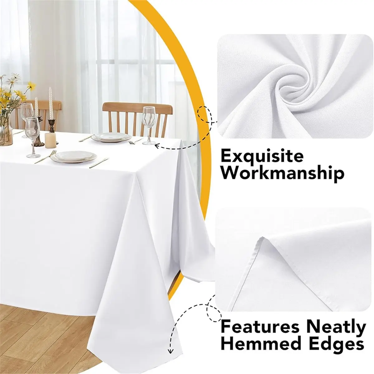 A2249F Perfect ★◀◁10-Pack White Tablecloths for Rectangle Tables, 60 X 102 Inches, Stain-Resistant Polyester Fabric for 6 Foot T