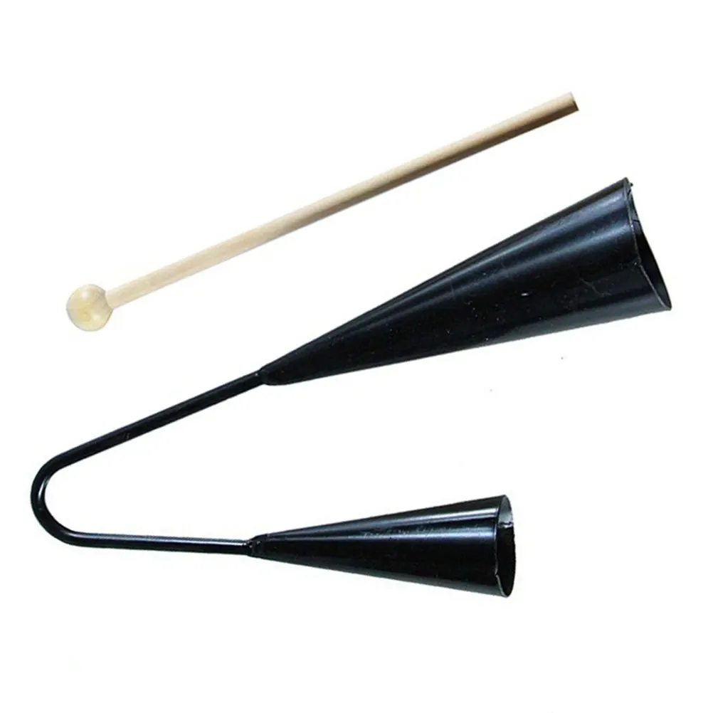 Instrumento Musical Tradicional Agogo Bell de Duas Tonalidades para Educação Infantil, Percussão Samba Preta com Bastão de Madeira