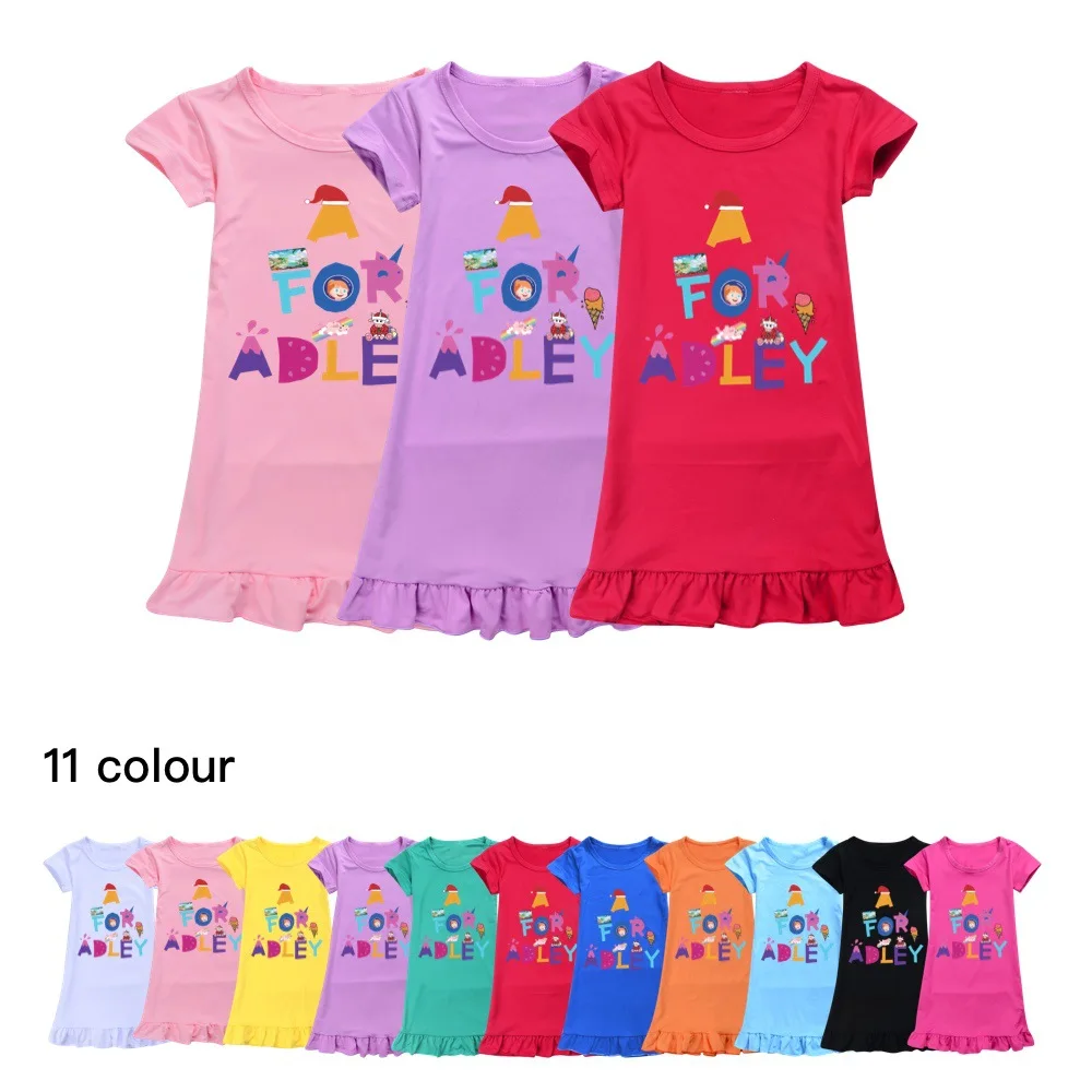 Cartoon A for Adley Costume Kids Summer Casual Dresses Baby Girls Daily Sleeping Dress Children Homewear Toddler Girl Nightgowns