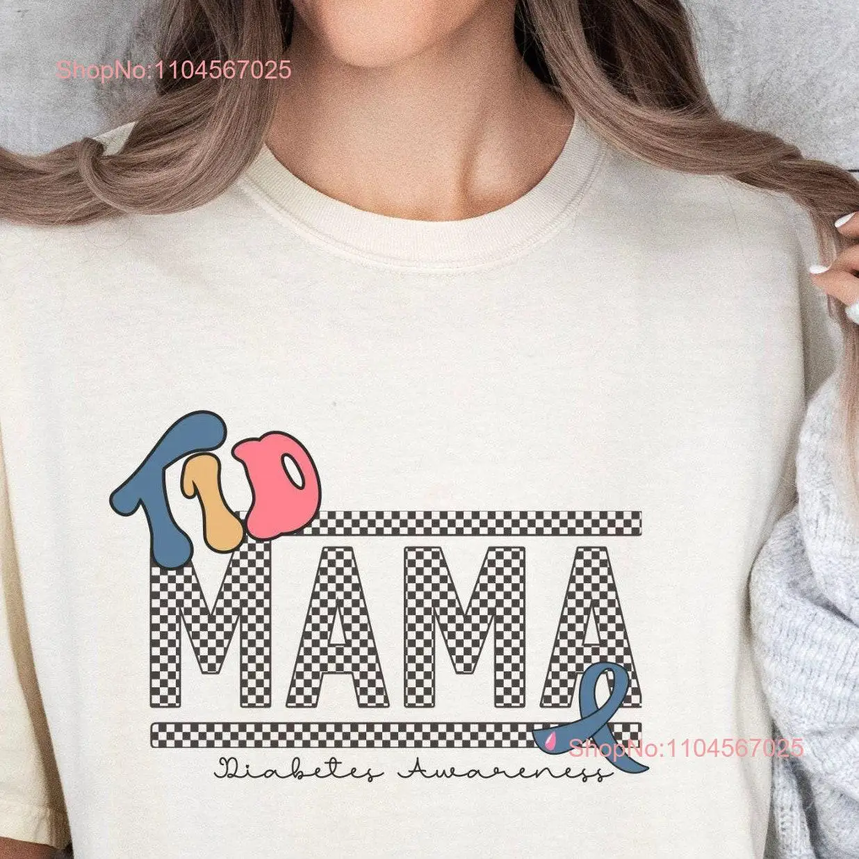 

Type 1 Diabetes Comfort Colors T Shirt for Mom Awareness Support T1D Mama Checkered long or short sleeves