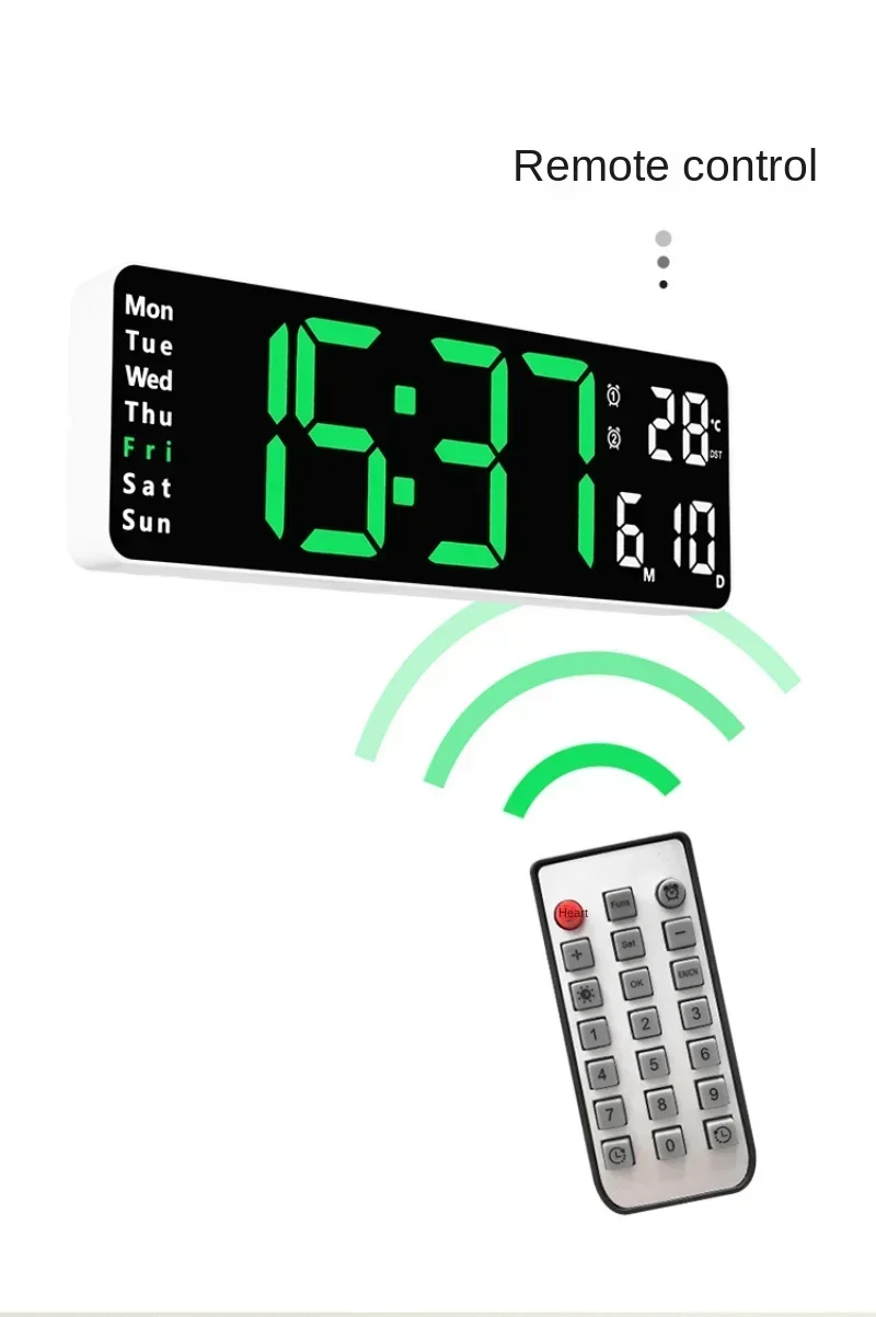 Large Digital Wall Clock Remote Control Temp Date Week Display Power Off Memory Table Clock Wall-mounted Dual Alarms LED Clocks