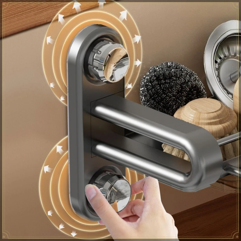 Suction Cup Sink Caddy Rack Carbon Steel Punch Free with Drain Tray Strong Load Bearing Multi-purpose Kitchen Sink Organizer