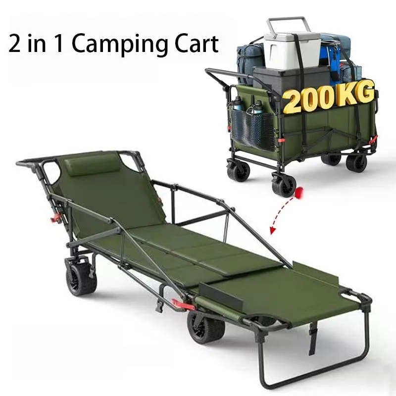 

2 in1 Foldable Portable Picnic Outdoor Camping Cart Recliner THeavy Duty Trolley Folding Utility Cart Shopping Beach Carts Bed