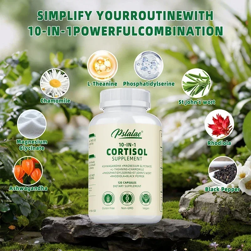 コルチゾールサプリメント - コルチゾールのバランスを維持し、ストレスや不安を軽減し、気分と睡眠の質を向上させ、免疫の健康を促進します。