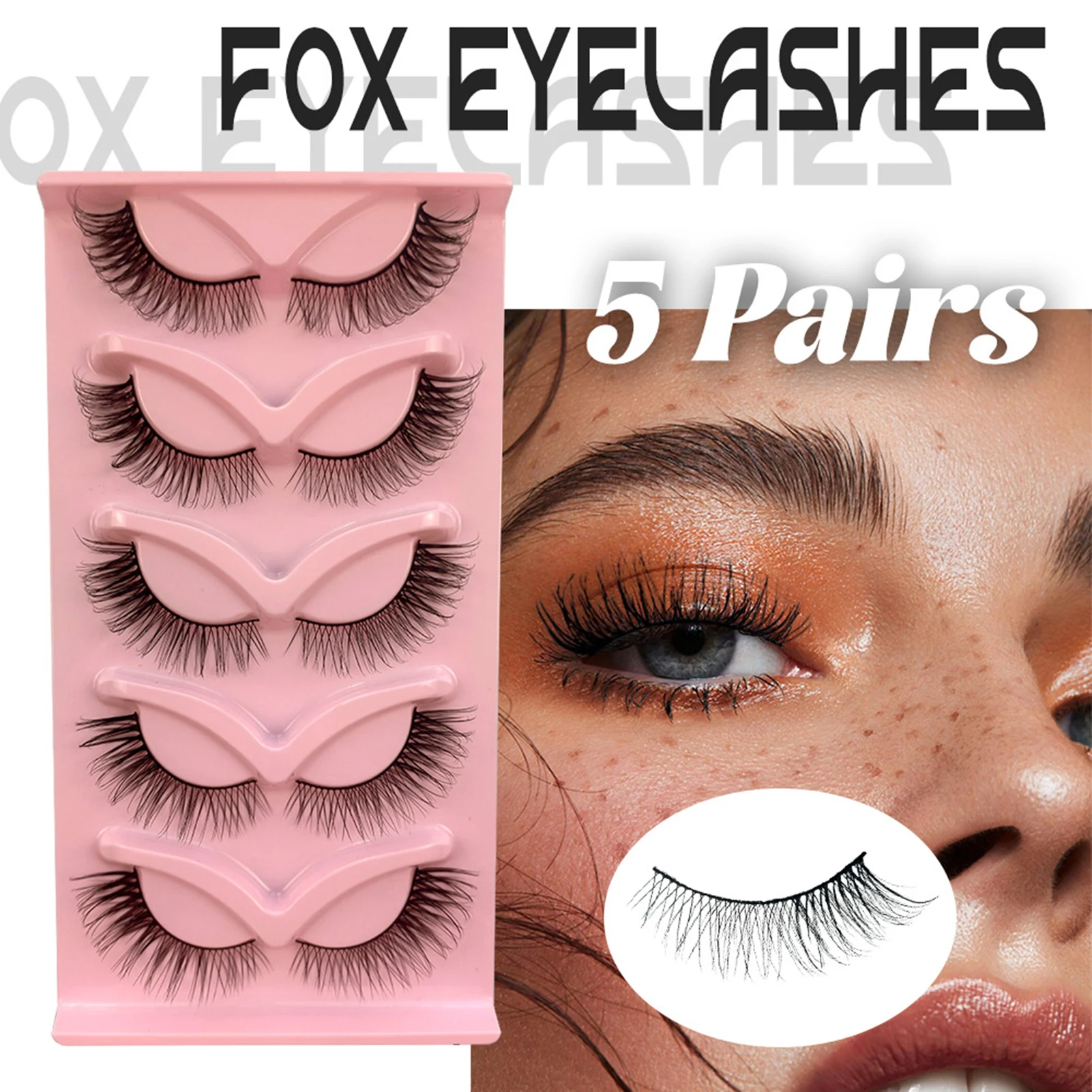 5ペア フォックスアイまつげストリップ ふんわりクラスター ナチュラル ソフトつけまつげ 3Dボリューム フェイクミンクまつげ 女性用 アイメイク