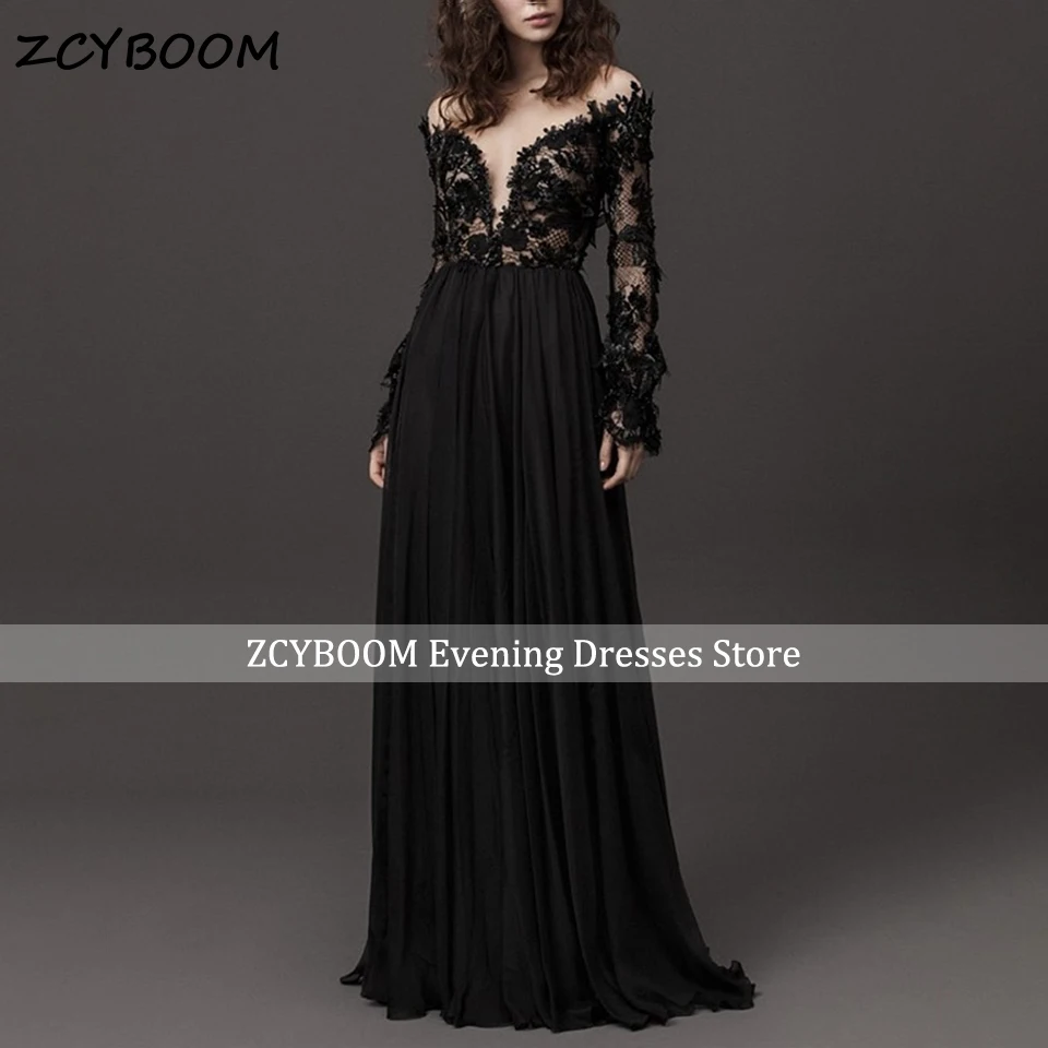 

Customized Sexy Illusion Lace Appliques A-Line Evening Dresses 2025 Sheer O-Neck Party Long Sleeves Prom Gowns Vestidos De Noche