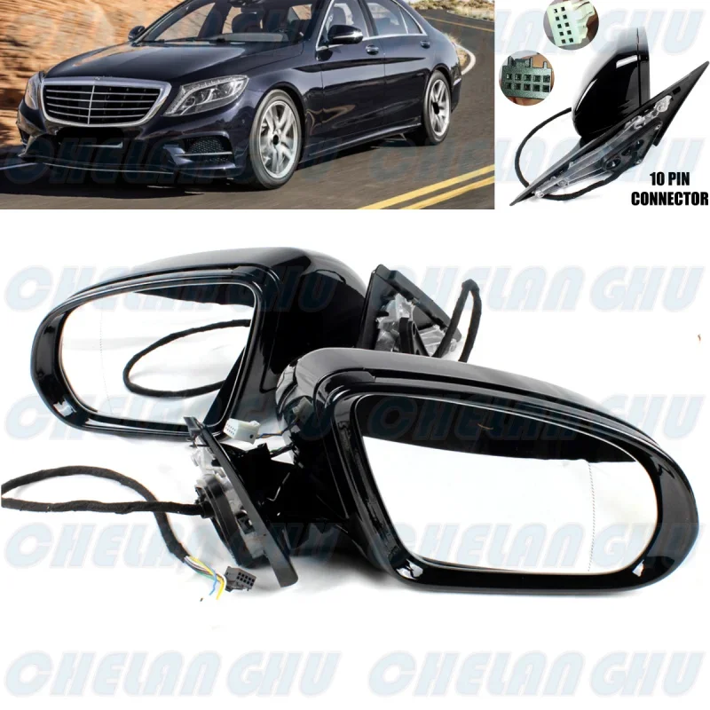 

For Benz W222 S400 S550 S600 S650 S63 AMG 2014 2015 2016 2017 2018 2019 2020 1 Pair 10 Pins Black Painted Power Fold Mirror