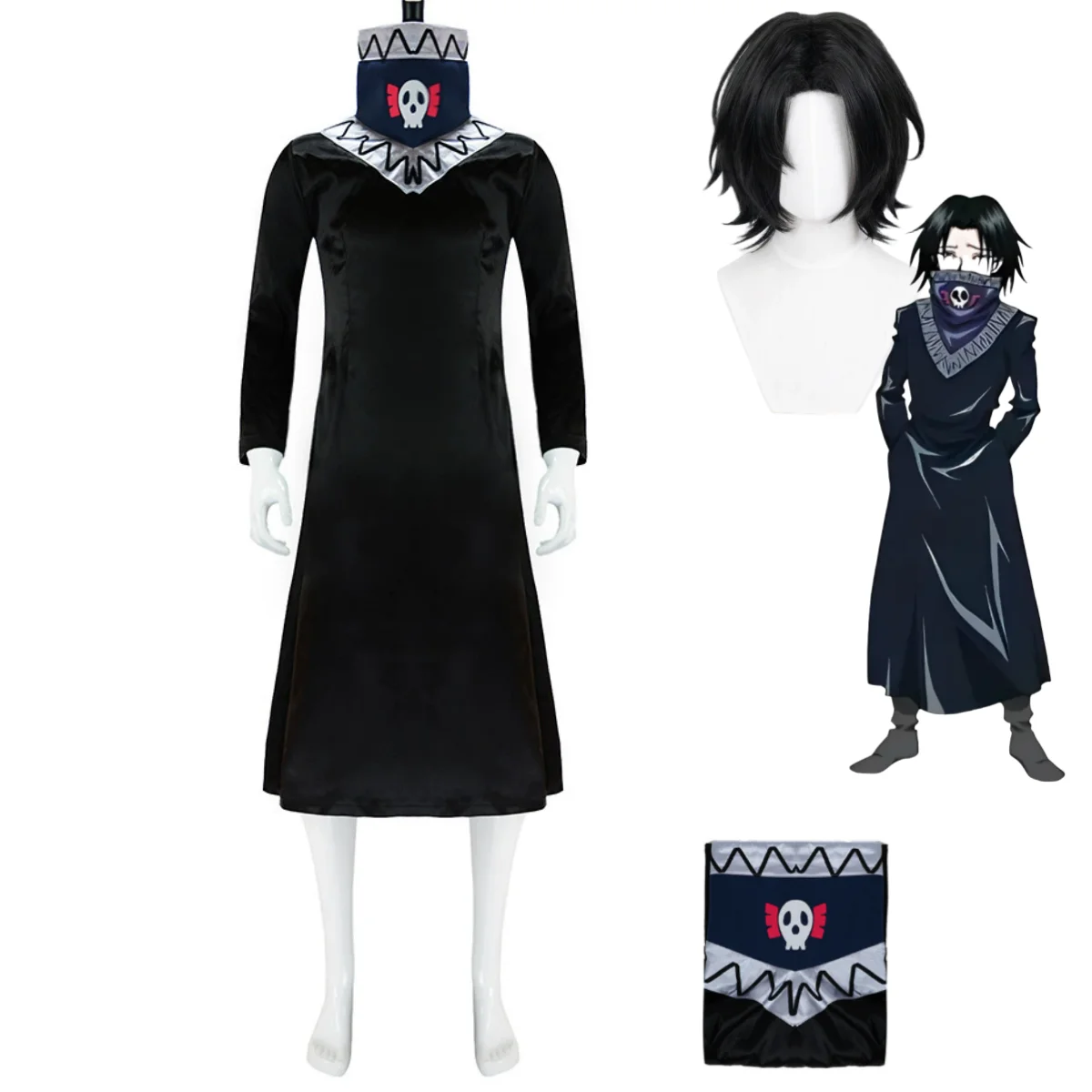 

Anime Hunter×Hunter Feitan Potoo Cosplay Costume Black Dress Robe Uniform Full Set Wig Man Woman Halloween Christmas Suit