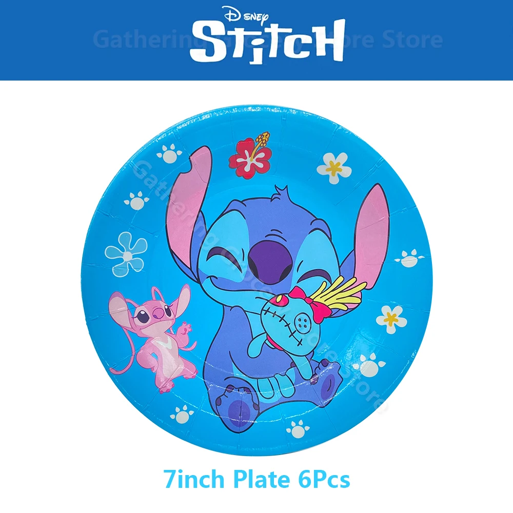 Stitch Blue Tableware Party Supplies Paper Plate Cup Flag DIY Foil Latex Ballon Party Decoration Boy Girl Favor Anniversary Gift