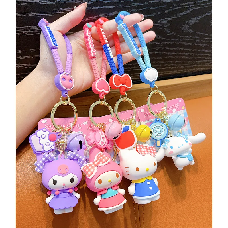 

New Sanrio Hello Kitty Car Key Chain Exquisite Schoolbag Pendant My Melody Key Chain With Bell Female Birthday Christmas Gift