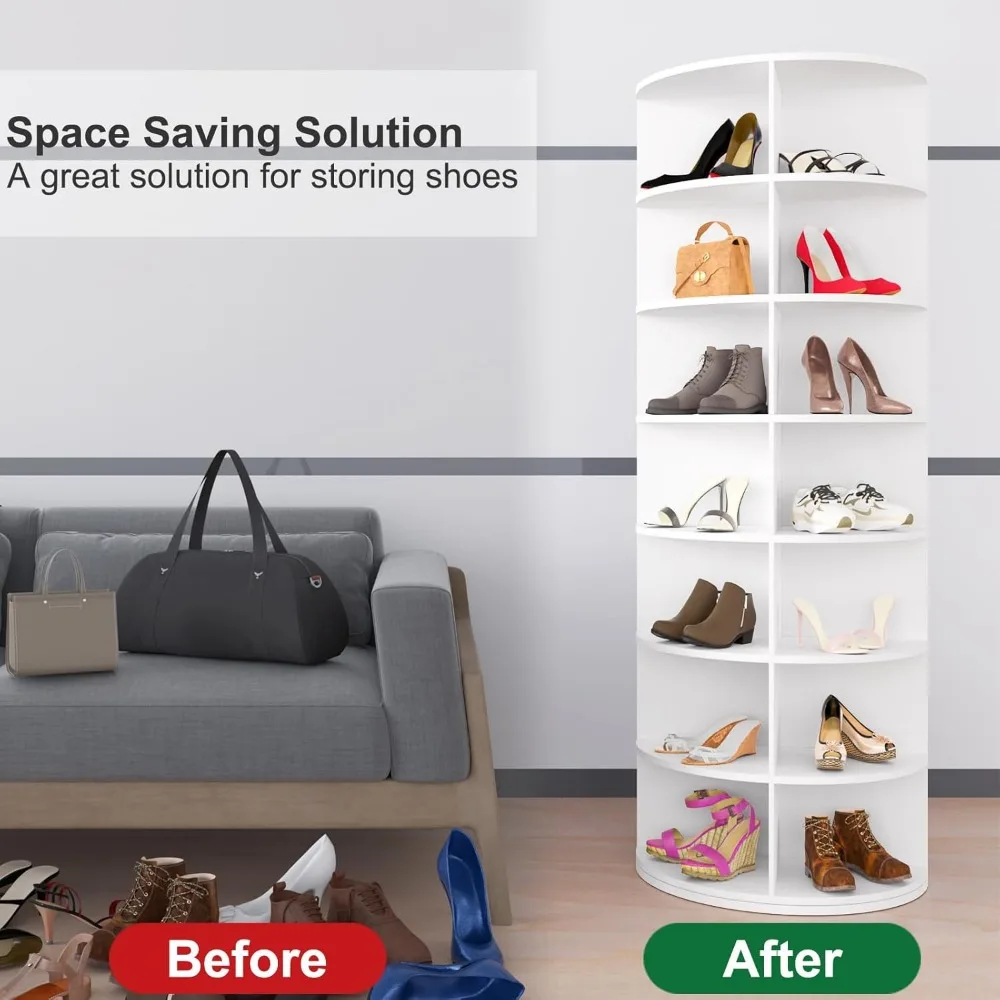 Rotating Shoe Rack, 7-Tier Spinning Shoes Rack, Free Standing Rotating Tower 360°, Space-Saving Revolving Shoe Organizer