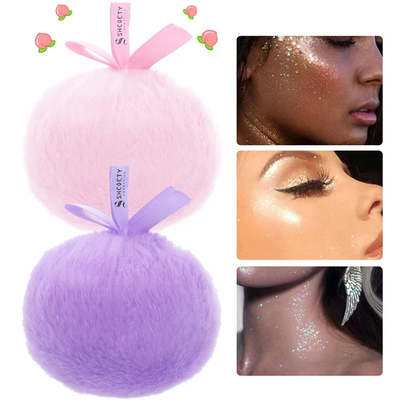 2 In 1 Big Puff Highlighter Makeup Powder  Plush Peach Ball  Loose  Setting  Sponge Cosmetic Tools