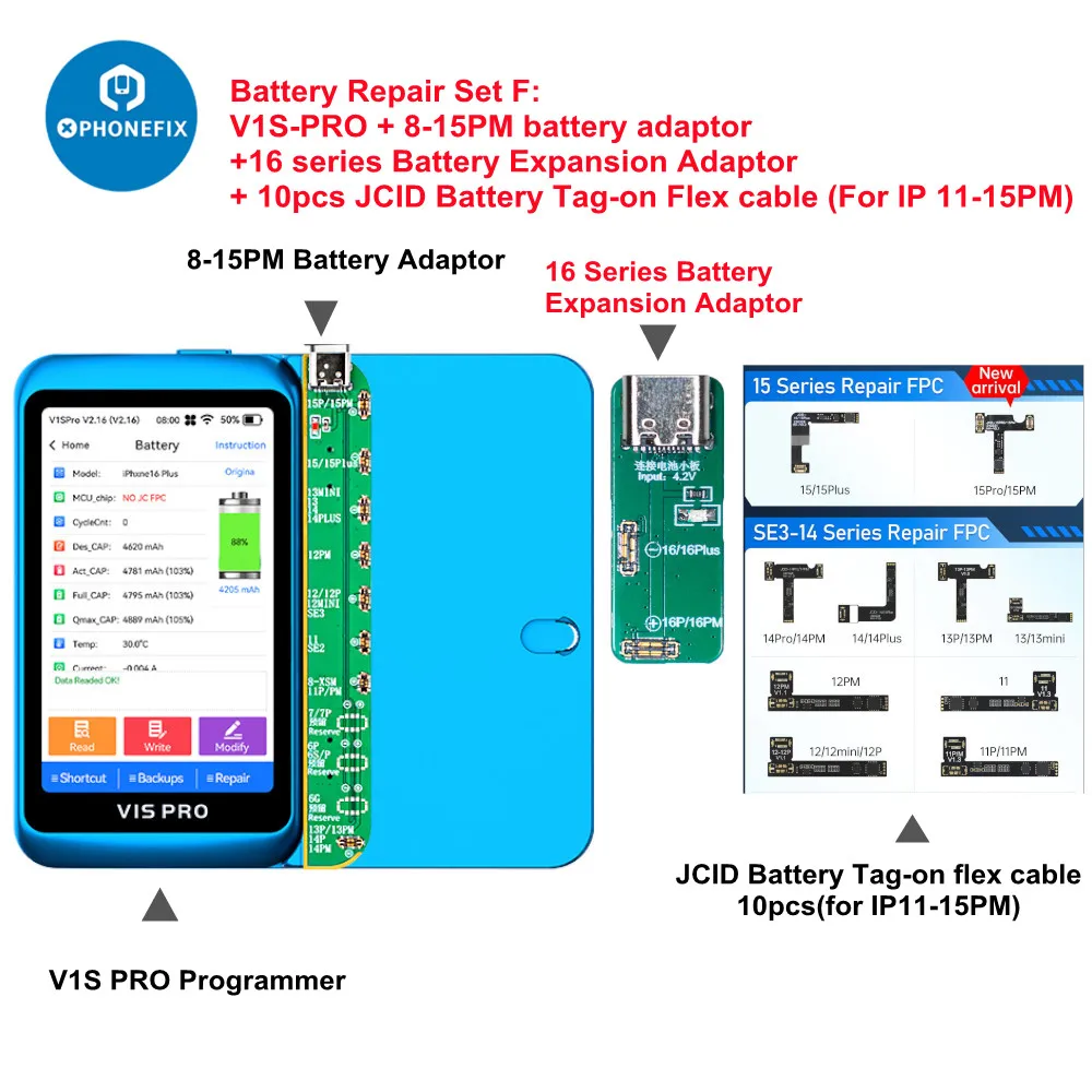 JC V1SE Battery Repair Board Flex Cable 100% Erase the Non-Genuine Battery Warning pop up on iPhone 11-14Pro Max Battery Replace