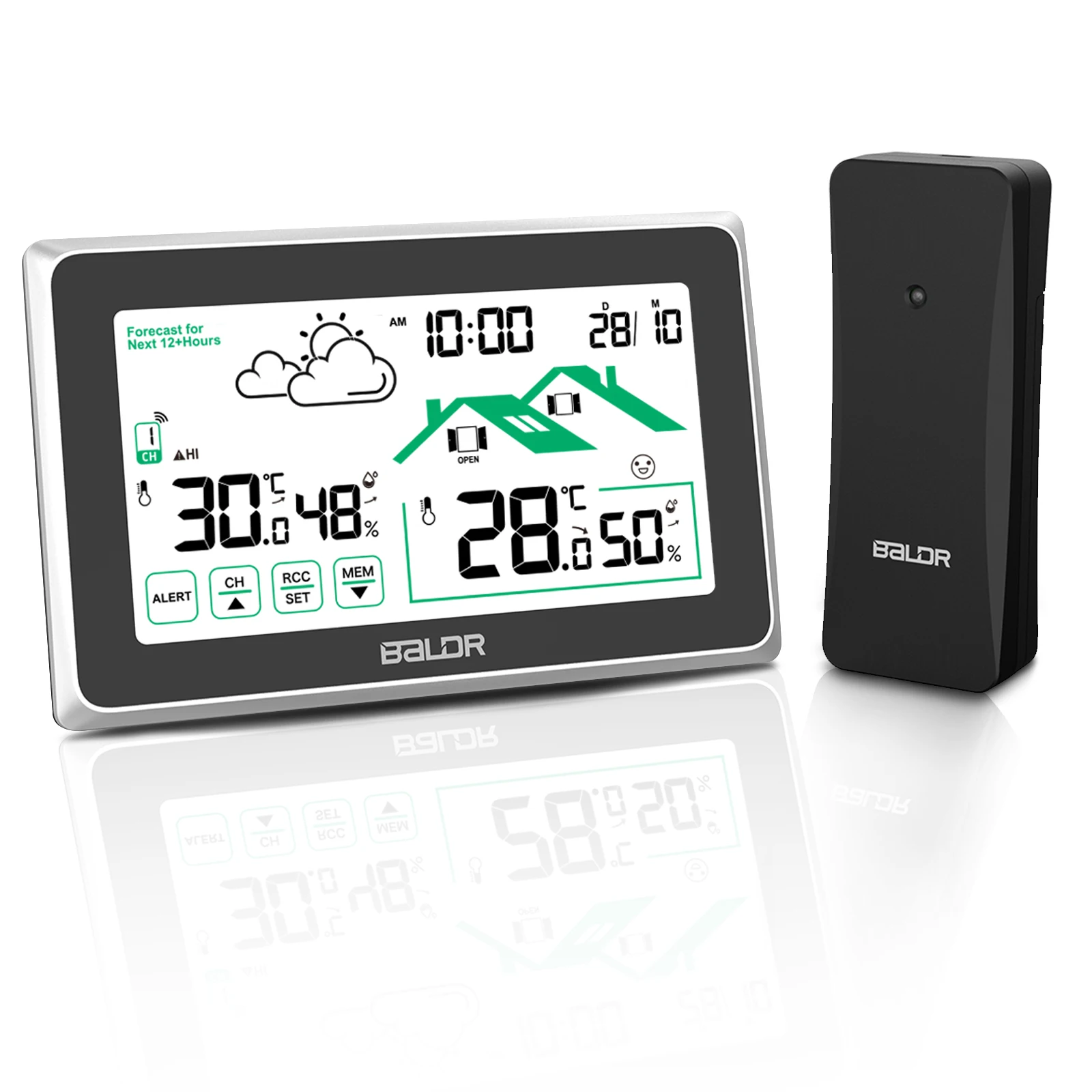 BALDR WiFi Stazione meteorologica Wireless In/Esterno Temperatura Umidà Sveglia da parete Barometro App Previsioni online Monor dati  1420