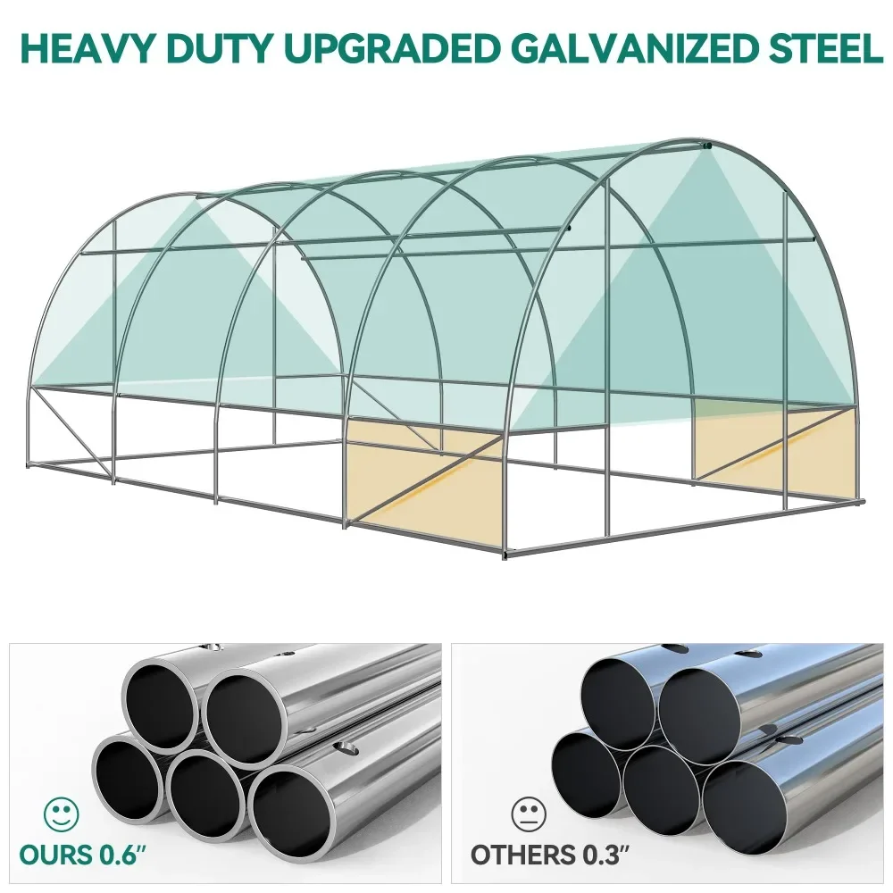 2024 Nowość 20x10x6,5ft Szklarnie na zewnątrz Wytrzymałe szklarnie na zewnątrz Duży tunel do chodzenia Zielone domy Ogrodnictwo