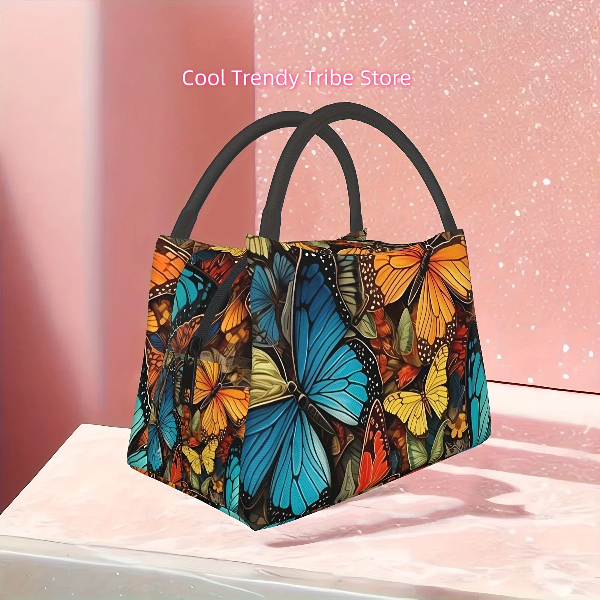 Animal Butterfly Print Lunch Bag: Hand Washable, Reusable, and Perfect for Beach, Hiking, or Office - 11