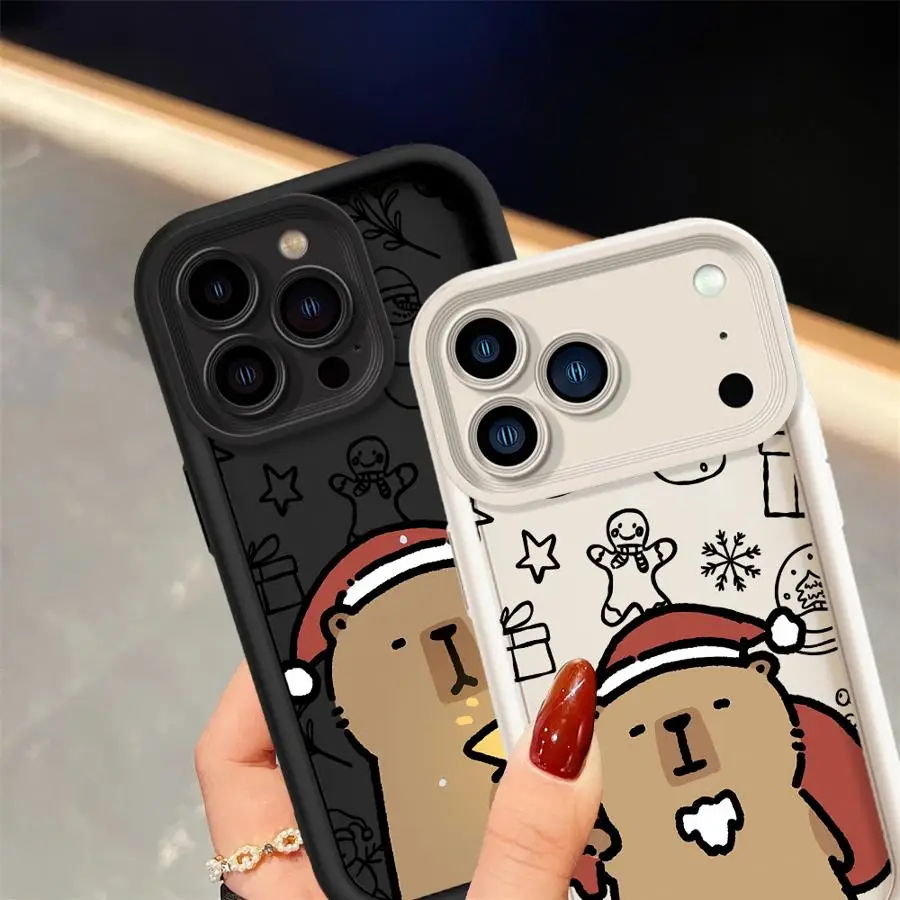 حافظة هاتف آيفون 13 16 17 برو ماكس 14 12 17 Air 16e 15 Plus 11 غطاء ناعم لطيف عيد الميلاد كابيبارا #6