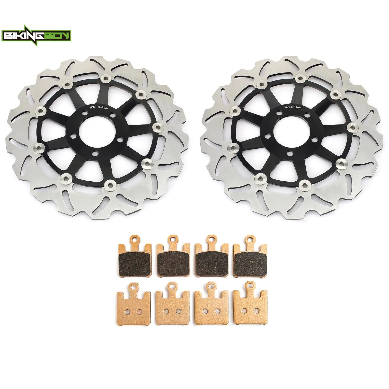 BIKINGBOY Front Brake Discs Rotors Disks + Pads For Kawasaki Ninja ZX12R ZX-12R 00 01 02 03 04 05 06 07 ZX 1200 Stainless Steel view 3
