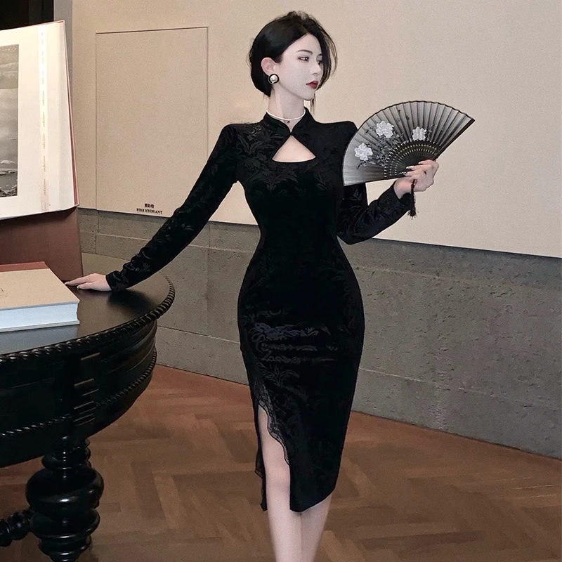 Oriental Dress Black Red Tang Qipao Evening Dresses Vintage Cheongsam  Traditional Chinese Style New Year Sexy Cheongsams Dress - AliExpress  200000532
