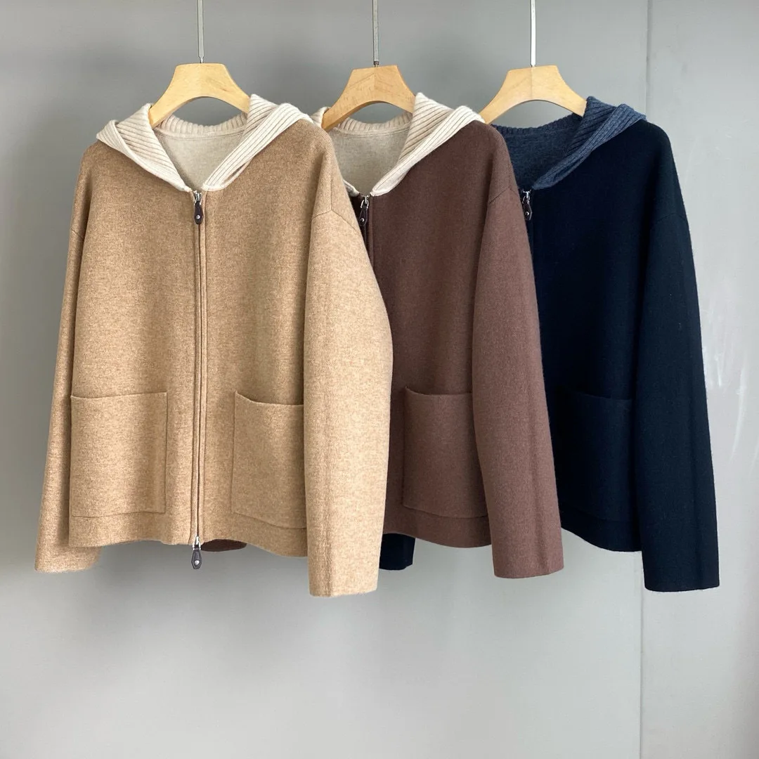 

Women's Autumn and Winter New Hooded Cashmere Versatile Knitted Sweater Jacket
