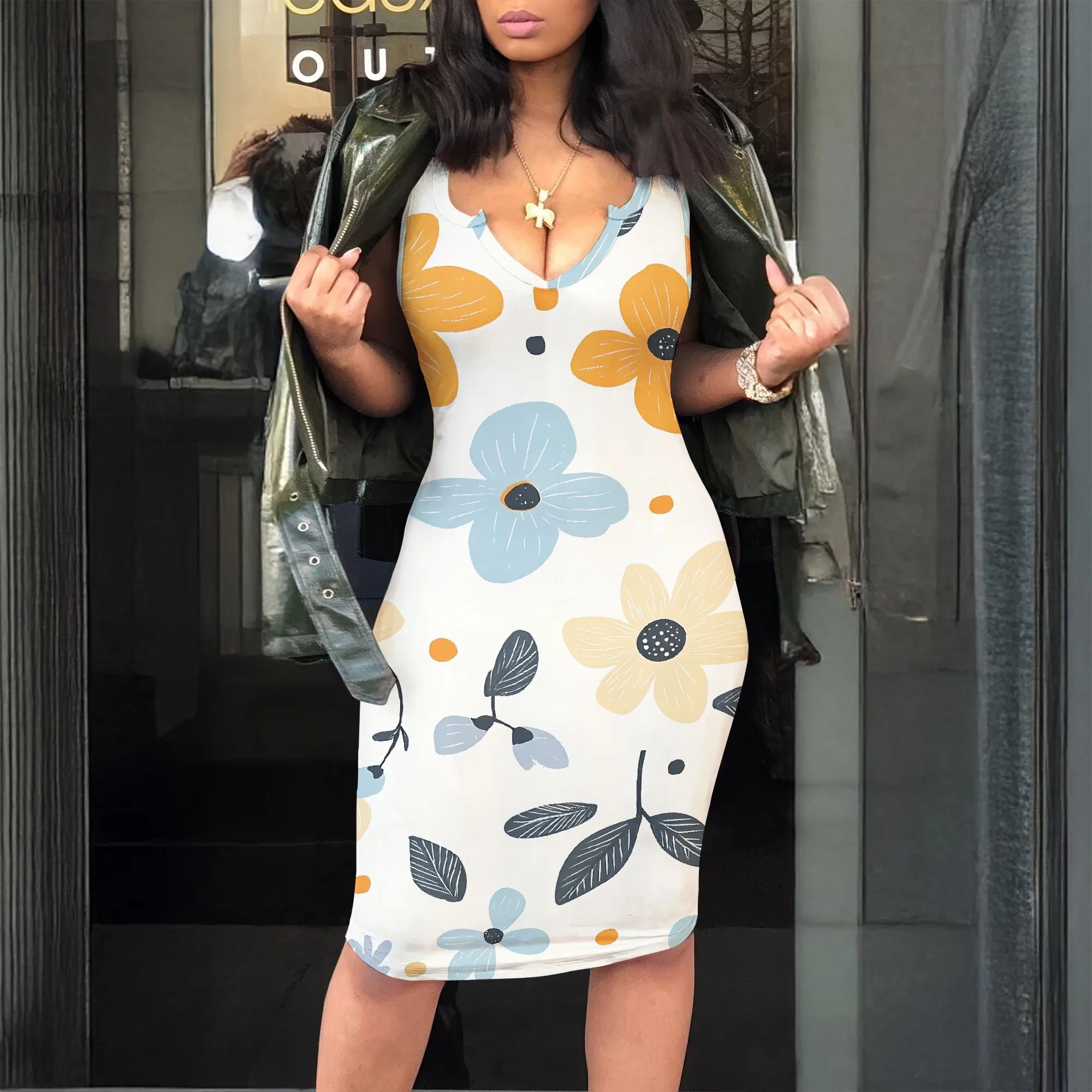 

Floral Bodycon, Floral Tank Dress, Retro Print Dress, Summer Midi Dress, Sleeveless Sundress, Vacation Party Wear, S-2XL