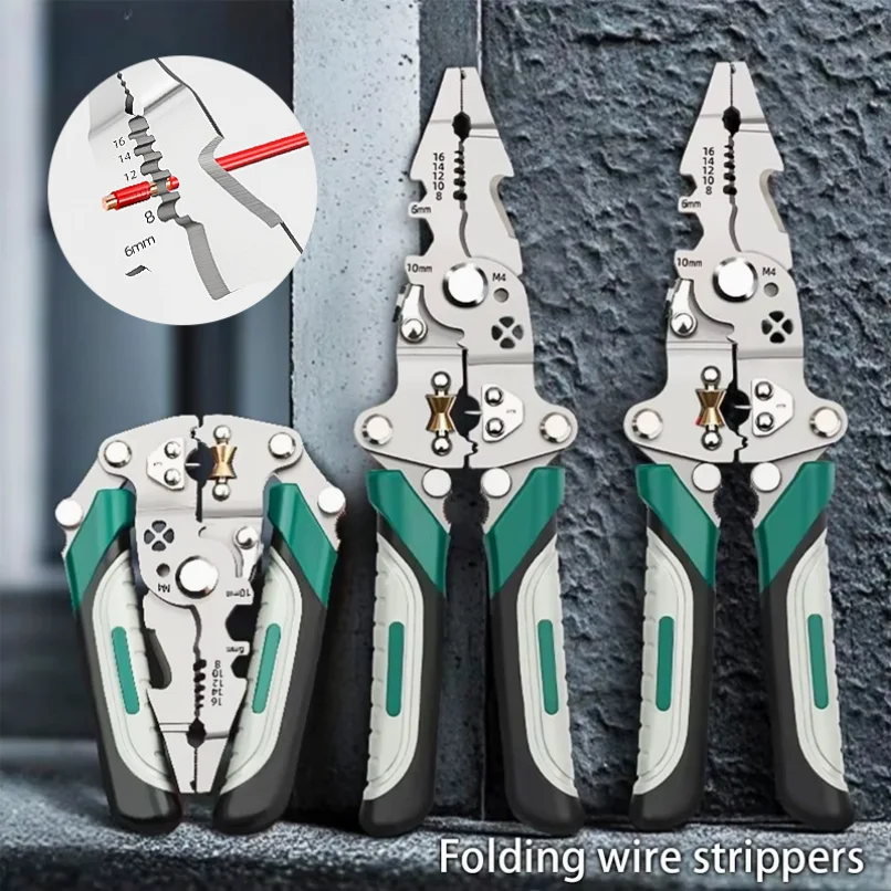 Multi Functional Wire Stripper Foldable Electrician Specific Wire Cutting Pliers Crimper Cable Cutter Adjustable Wire Stripper