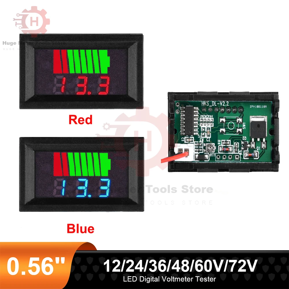 Battery Tester Car Battery Charge Level Indicator12/24/36/48/60/72V Lithium Battery Capacity Meter Tester Display LED Tester