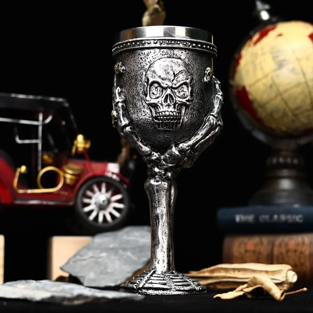 New Halloween Skull Retro Goblet 3D Relief Gothic Style Ghost Hand Stainless Steel Liner Cocktail Wine Glass Halloween Mens Gift