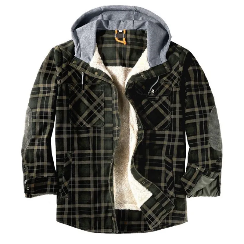 Winter Casual Plaid FleeceThickened Warm Men coat Men's Cotton Loose Long Sleeve jacket