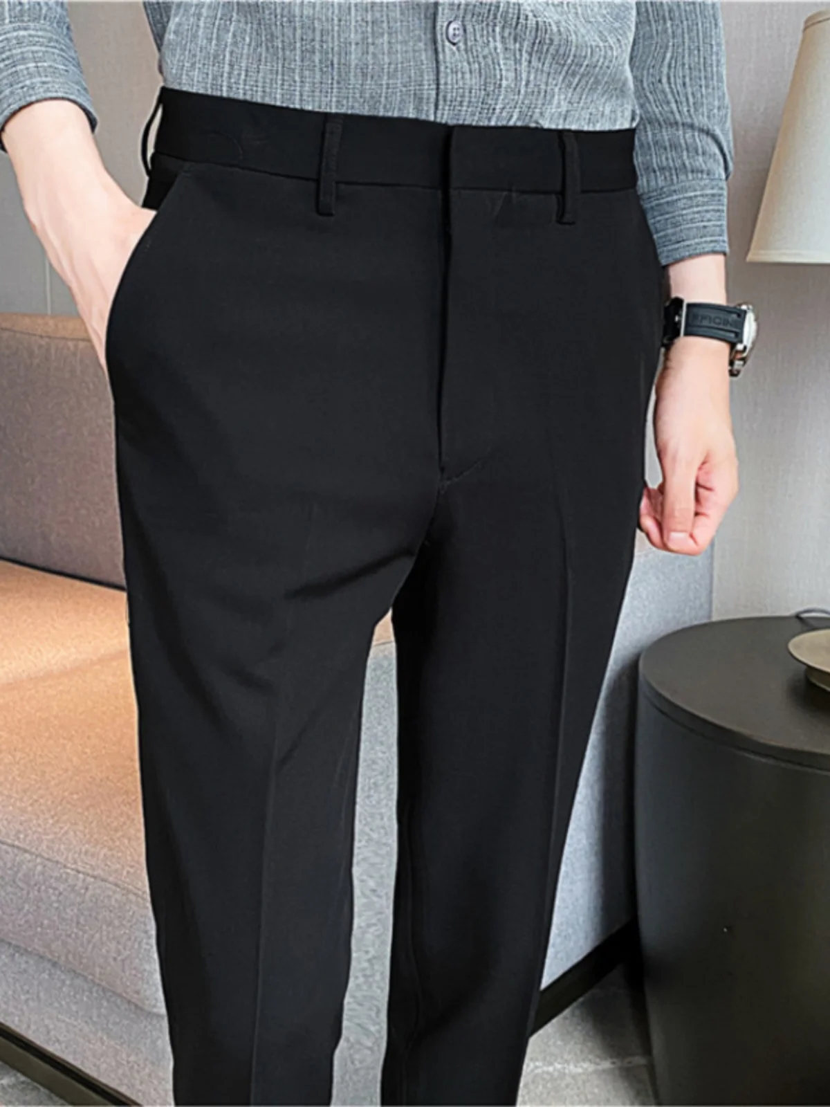 

Men's Slim Fit Casual Pants Drapey Straight Leg Iron Free Busin Suit Long Trousers Light Blue Polyester Viscose Spandex