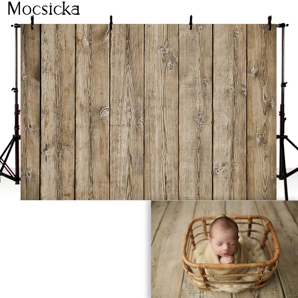 VIKAMA Rustic Wood Backdrop Vintage Wooden Plank Pattern Durable Fabric Photo Background for Newborn Baby Photography