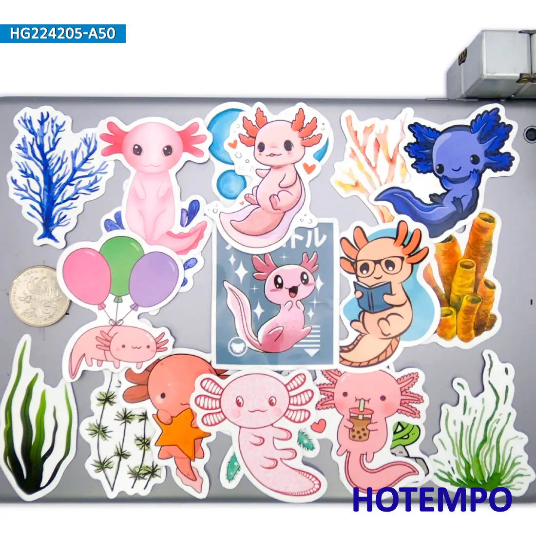 20/30/50Pieces Cute Axolotl Decals Funny Cartoon Animals Stickers for Luggage Scrapbook Skateboard Car Bike Phone Laptop Sticker