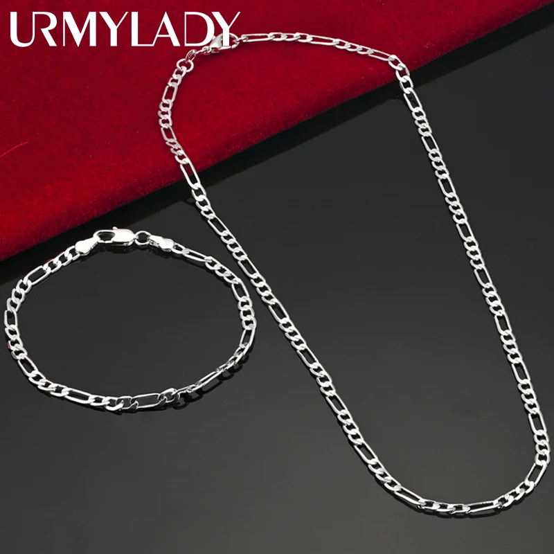 Szlachetny nowy przyjeżdża 925 sterling silver 4MM łańcuszek dla mężczyzn Kobiety Bransoletka Naszyjnik zestaw biżuterii pani prezenty świąteczne uroki ślubne