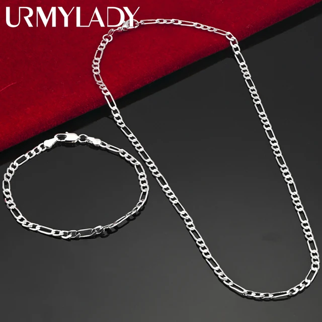 Szlachetny nowy przyjeżdża 925 sterling silver 4MM łańcuszek dla mężczyzn Kobiety Bransoletka Naszyjnik zestaw biżuterii pani prezenty świąteczne uroki ślubne