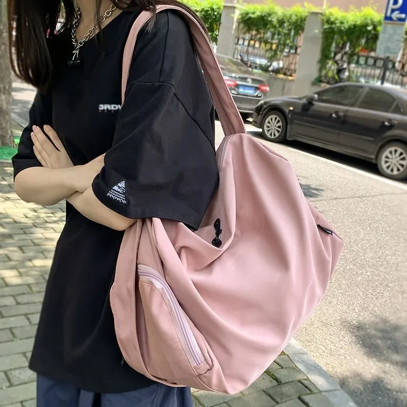 Korean High-capacity Simple Solid Messenger Bags Japanese Students Grunge Tote Bag Men Women Y2k All Match Crossbody Handbags