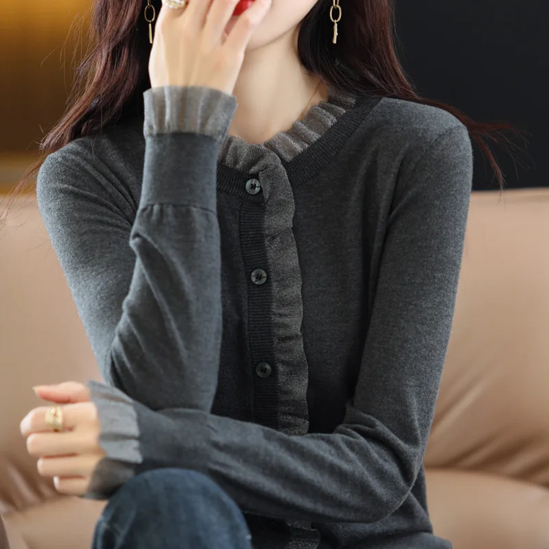 Spring Autumn New Korean Knitted Cardigan Coat  Women's Fashion Long Sleeve Top Outwear Knitwears Elegant Female Winter Sweater