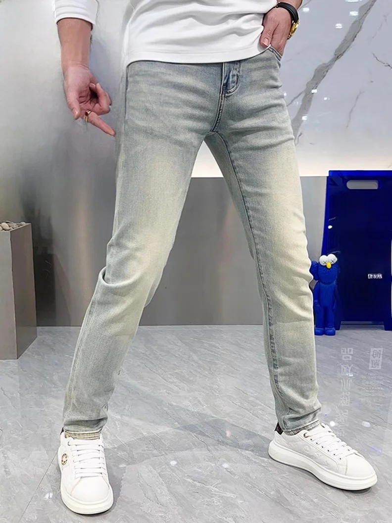 

Slim Fit Men's Denim Jeans Pure Color Waed Lightweight Spring Summer Versatile Korean Sle Light Waed Long Pants