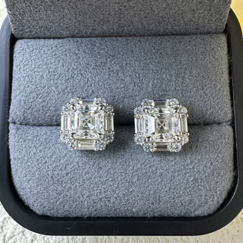 

Asscher Cut 1ct D Color Moissanite Diamond Stud Earring 925 sterling silver Engagement Wedding Earrings for Women Bridal Jewelry