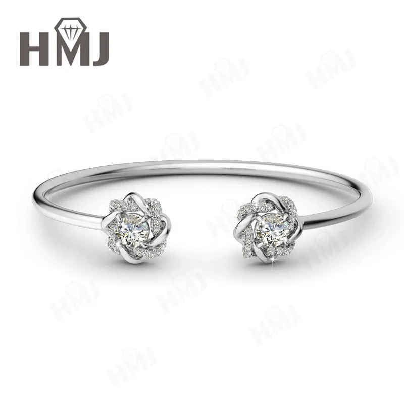 Offenes Armreif-Armband Moissanit 6,5mm Rundschliff 925 Sterling Silber 18K Vergoldet Klassisches Party-Geschenk Charms Brautschmuck – Detail 4