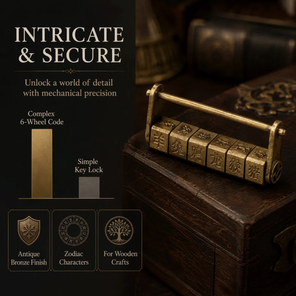 Antique Zinc Material Password Lock Traditional Style Decorative Craft Password Lock Craft 6 Wheel Coded Lock