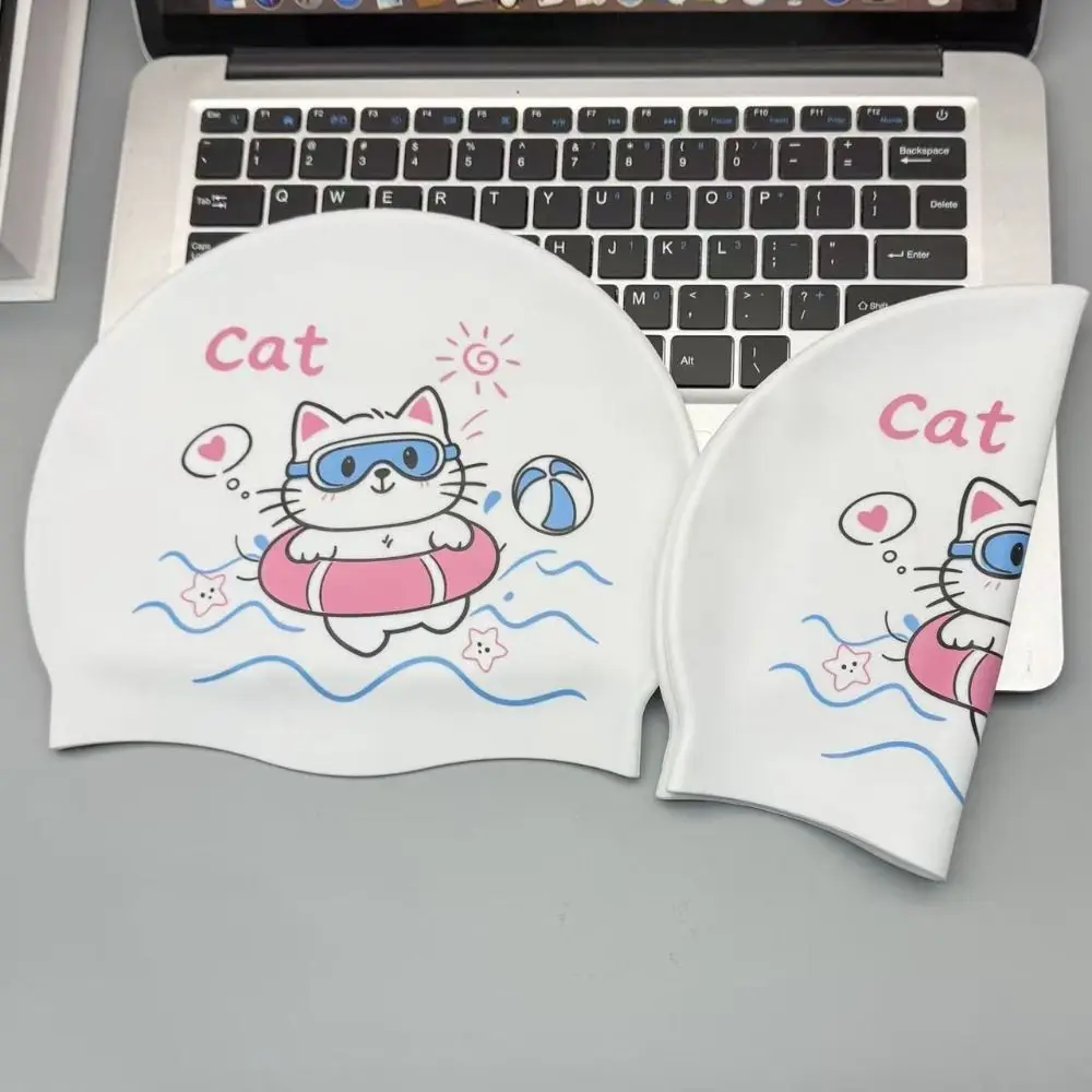 Cartoon Swimming Caps Comfortable No Tightening Silicone Swim Caps Waterproof Ear Protection Cat Swim Caps Pool Accessories