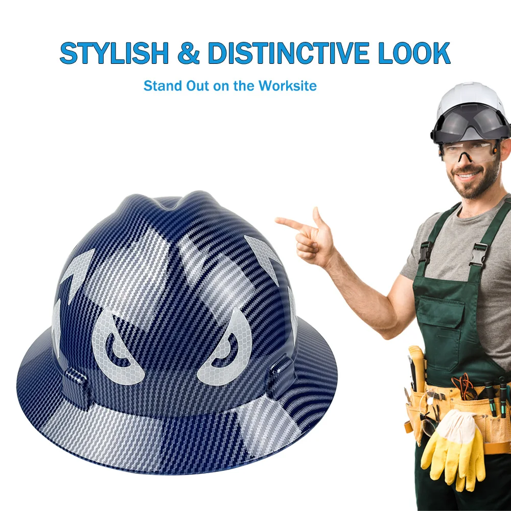 قبعة صلبة بحافة كاملة من CE مع ملصقات عاكسة وخفيفة الوزن وعالية القوة لخوذة أمان مهندس HDPE
