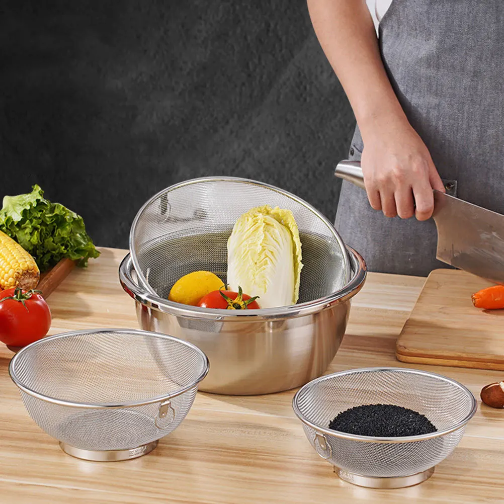 

1 комплект, сливная корзина для мытья фруктов, высококачественная сетка из нержавеющей стали, дуршлаг, сито для очистителя риса и овощей, кухонные принадлежности